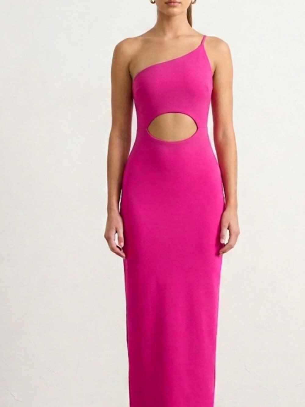 RNWY Pink Cut Out Font One Shoulder Strap Bodycon Maxi Dress Slit Wedding Size S